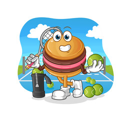macaroon plays tennis illustration. character vector