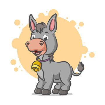 The little donkey is using the bell necklace and smiling with the happy face