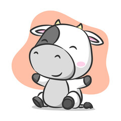 The baby cow is sitting and posing from the right side