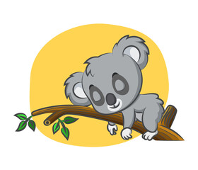 The cute koala is sleeping in the day on the branch of tree