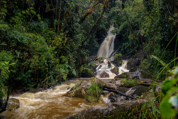 cascada entre bosque natural yypedregosos en Nariño Colombia 