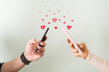 Close up of a romantic couple communicating via social media