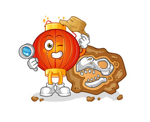 Chinese lantern archaeologists with fossils mascot. cartoon vector