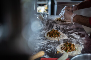 Chef preparing cooking and serving indian cuisine dish