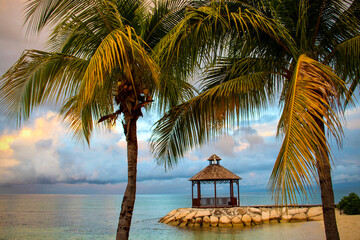 beach hut and palm trees
