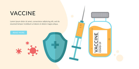 Vaccine against COVID-19 virus. Prevention injection, immunization. Coronavirus vaccine conecpt. Landing page template. Modern flat concept for web design.