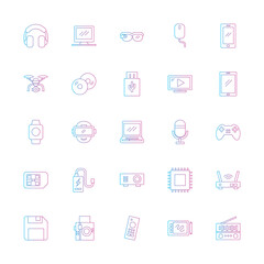 multimedia icon set with outline line style. technology device sign symbol vector illustration
