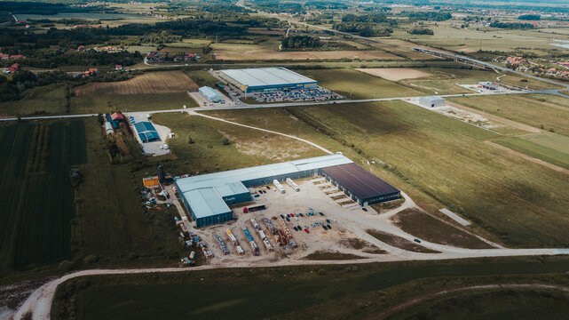 Aeral shot of a warehouse complex in the countryside