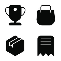 trophy, shopping bag, product box, invoice icon set vector illustration