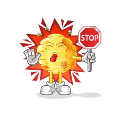 honeycomb holding stop sign. cartoon mascot vector