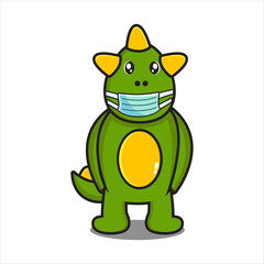 cute dinosaur mascot wearing a mask vector design eps 10