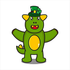 cute dinosaur mascot wearing saint patrick hat vector design eps 10