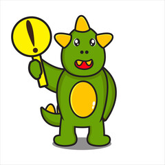 cute dinosaur mascot with warning sign vector design eps 10