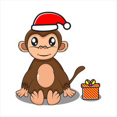 cute monkey mascot on christmas day vector design eps 10