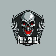 skull head with bastrad fuck hand, logo, vector, icon, illustration, mascot game for esport team