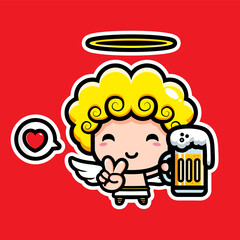 cute cupid character design drinking beer