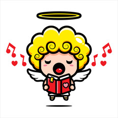 cute cupid character design holding a love song book