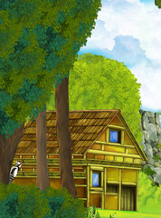 cartoon scene with nature forest with path illustration