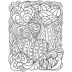 Coloring page with patterns and hearts for Valentine's day, abstract anti stress drawing