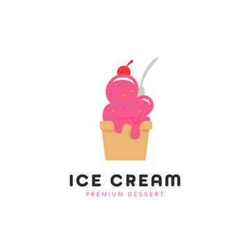 Melting Yummy Ice Cream Bucket Cup Logo Icon