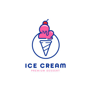 Premium Ice Cream Cone Scoop Logo Icon In Monoline Simple Style Vector