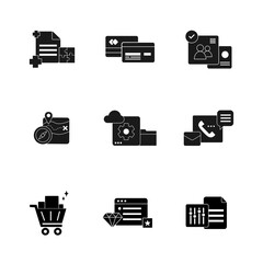 business and technology black glyph solid icon set vector illustration