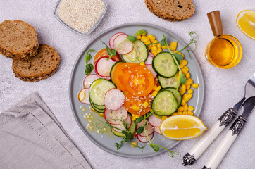Vegetable salad with pea sprouts