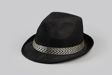 Felt black hat isolated on gray background