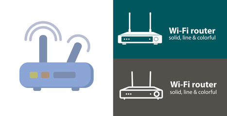 Wi-Fi router isolated vector flat icon with technology electronics solid, line icons