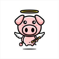 cute cupid pig character design with love arrow