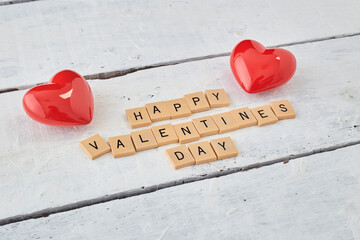 HAPPY Valentine's day text on white wood