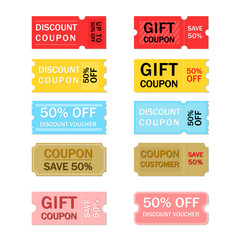 Multicolor coupon sale label and tag collection with flat design.