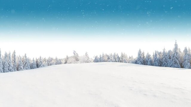 Slow motion of falling snow with winter landscape on background. Falling snow Filmed on high speed cinema camera, 1000fps. Photo of rural landscape on background.