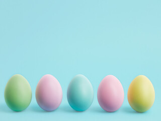 Happy Easter eggs border. colorful easter eggs with copy space. Easter greeting card