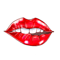 Red lips. illustration of sexy woman's lips Isolated on white.