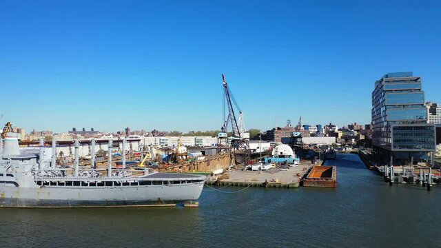Slider Shot of an Old Navy Ship at the Brooklyn Navy Yard