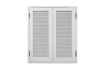 White wood shutters window frame isolated on a white background