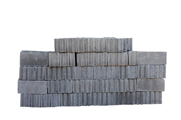Stack of concrete blocks in construction site isolated on white background included clipping path.