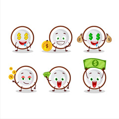 Slice of coconut cartoon character with cute emoticon bring money