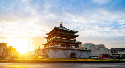 Historic bell tower in the city center of Xi'an, China - obrazy, fototapety, plakaty