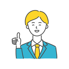 Young man giving thumbs-up gesture, vector illustration