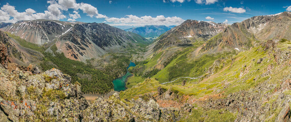 View from the top of the mountain valley, summer travel