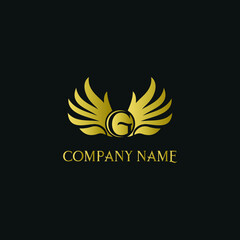letter G and wings in luxury and elegant golden style logo design 