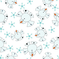 Snowman making snow angels seamless vector repeat surface pattern design