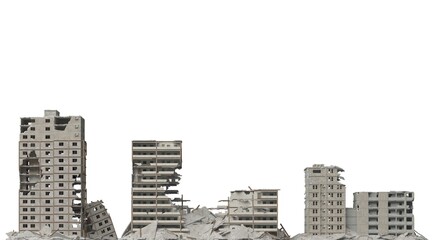 Ruined building isolated on white 3d illustration