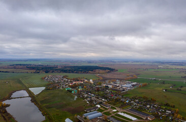 Aerial view of agricultural landscape in autumn season