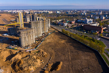 Construction site, aerial bird-eye view