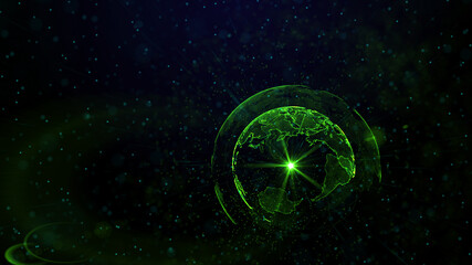 Digital green planet of Earth, 3D animation