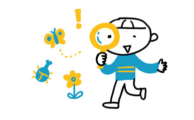 虫めがね　観察　男の子