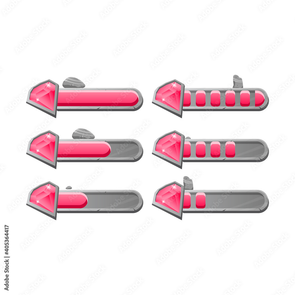 Fototapete set of game ui stone rock gems diamond progress bar with 2 style for gui asset elements vector illus